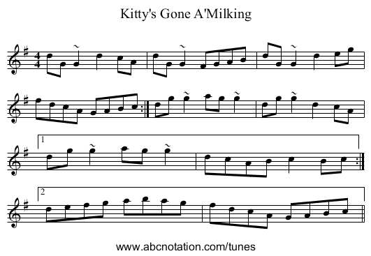 Kitty's Gone A'Milking - staff notation