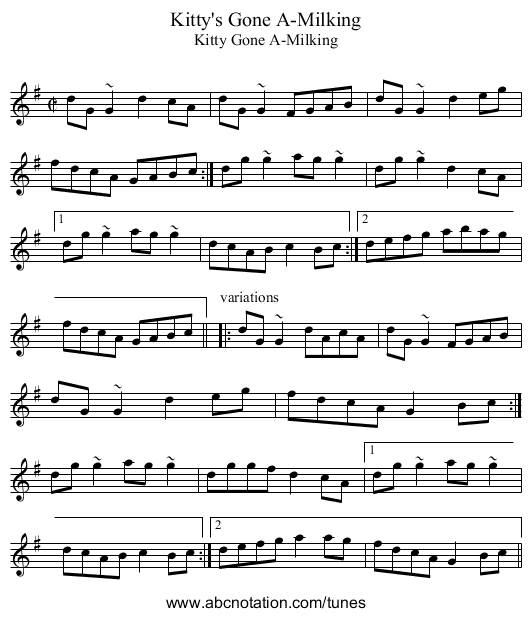Kitty's Gone A-Milking - staff notation