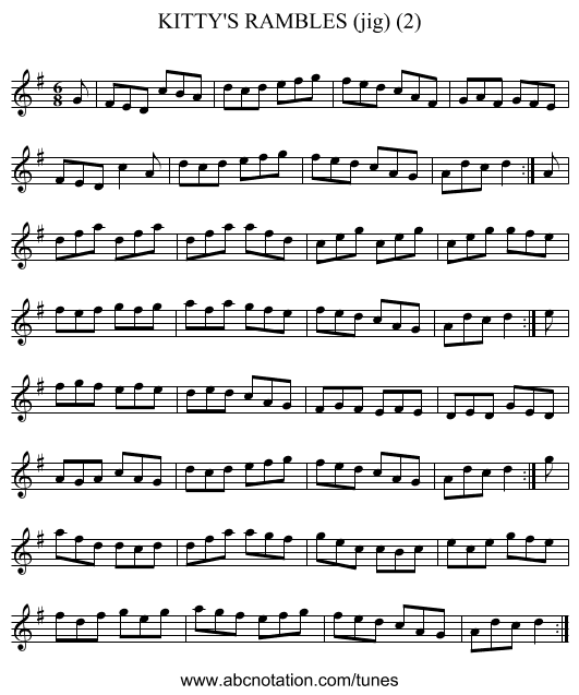 KITTY'S RAMBLES (jig) (2) - staff notation