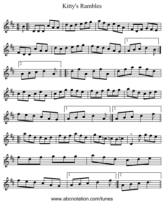 Kitty's Rambles - staff notation