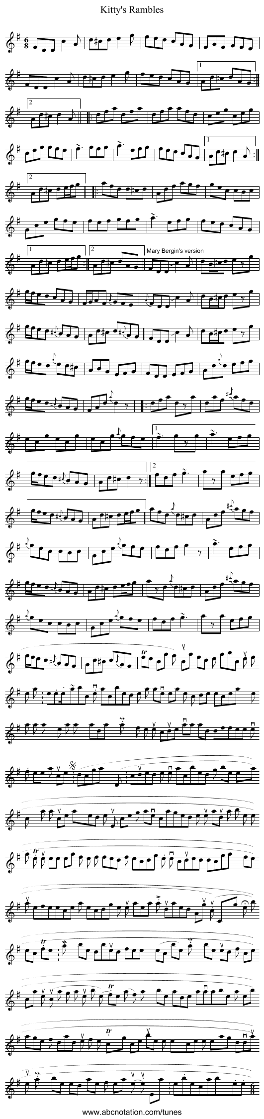 Kitty's Rambles - staff notation