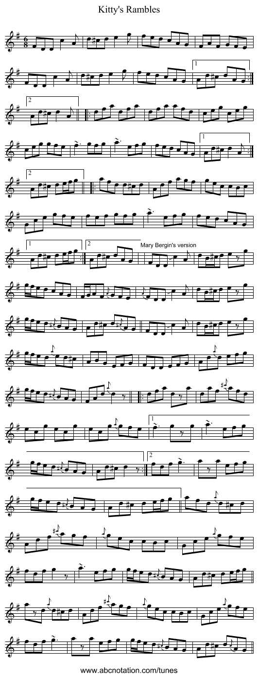 Kitty's Rambles - staff notation