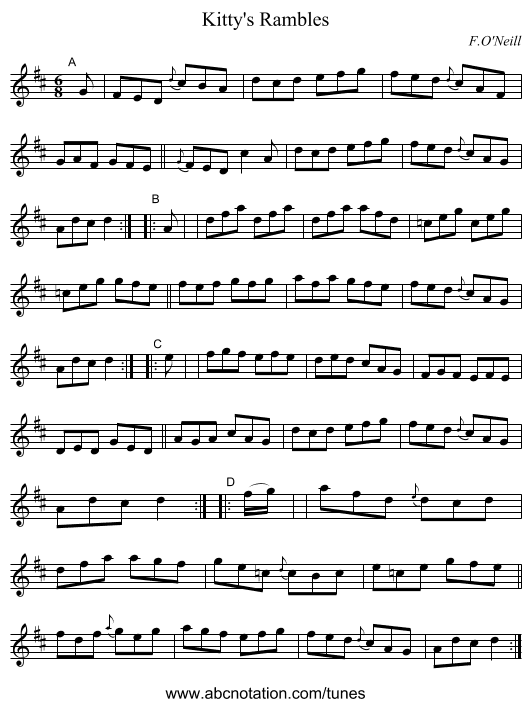 Kitty's Rambles - staff notation