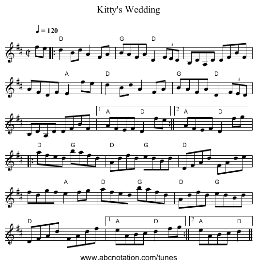 Kitty's Wedding - staff notation