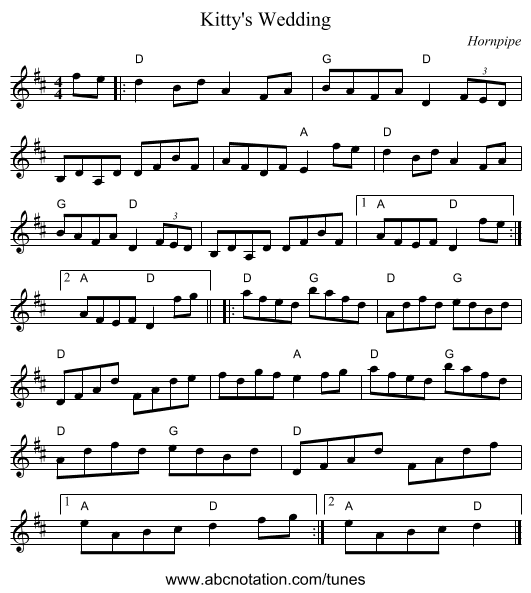 Kitty's Wedding - staff notation