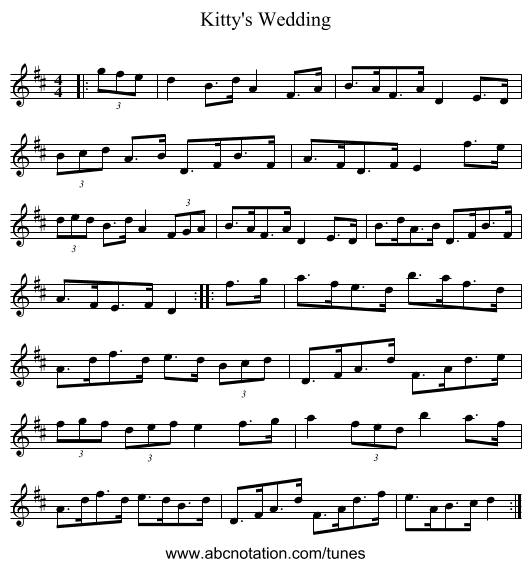 Kitty's Wedding - staff notation