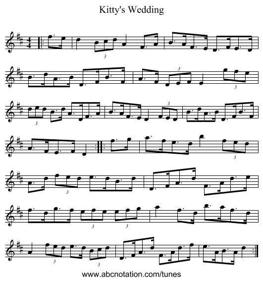 Kitty's Wedding - staff notation