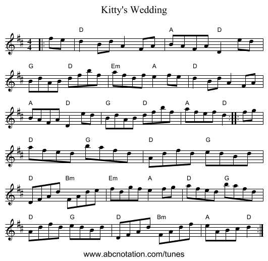 Kitty's Wedding - staff notation