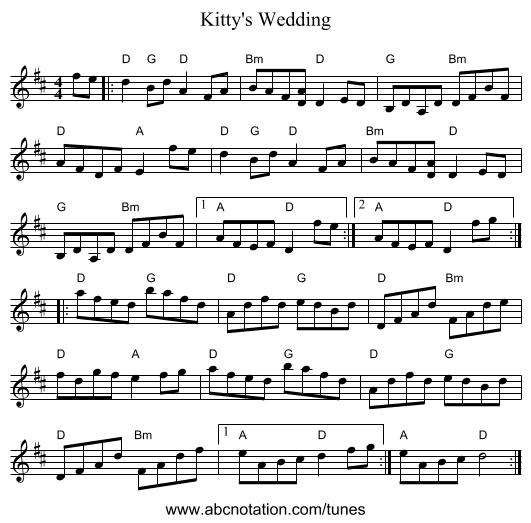 Kitty's Wedding - staff notation