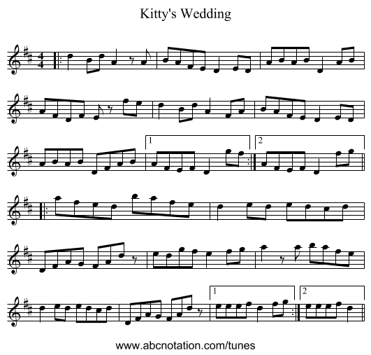 Kitty's Wedding - staff notation