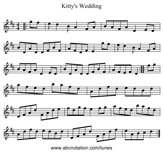 Kitty's Wedding - staff notation