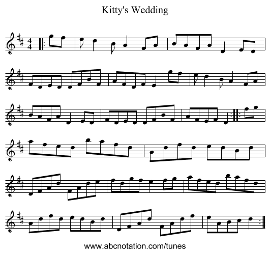 Kitty's Wedding - staff notation