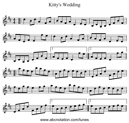 Kitty's Wedding - staff notation