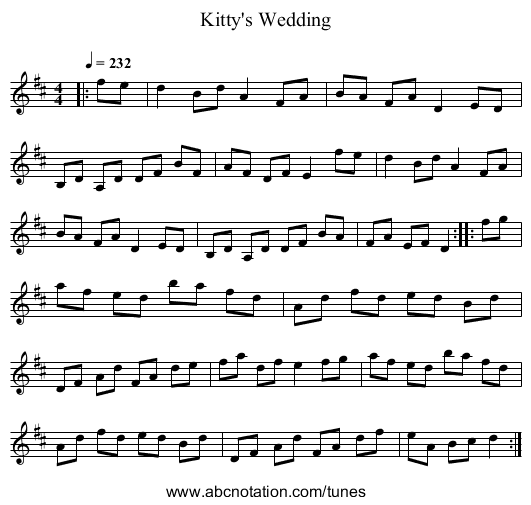 Kitty's Wedding - staff notation