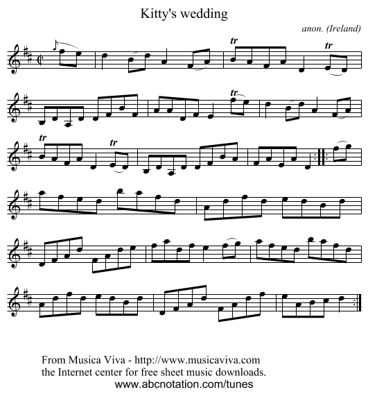 Kitty's wedding - staff notation