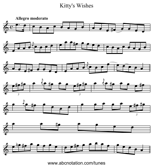 Kitty's Wishes - staff notation