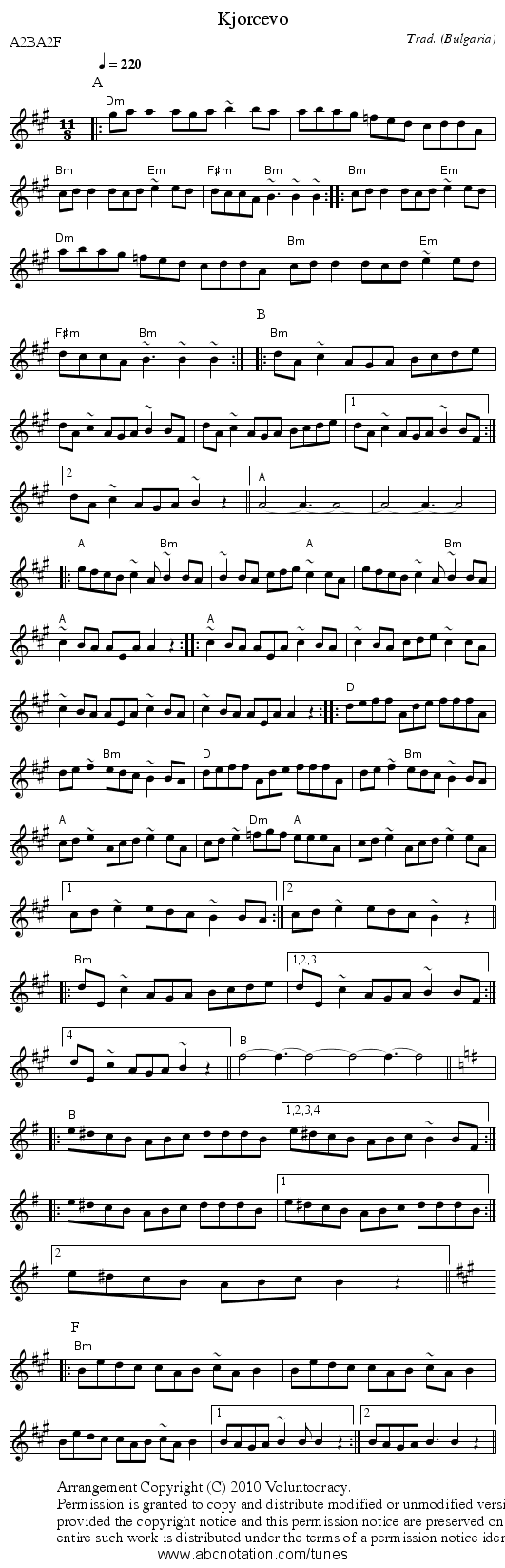 Kjorcevo - staff notation