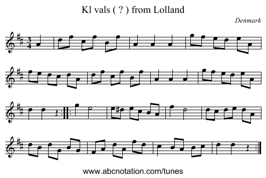 Kl vals ( ? ) from Lolland - staff notation