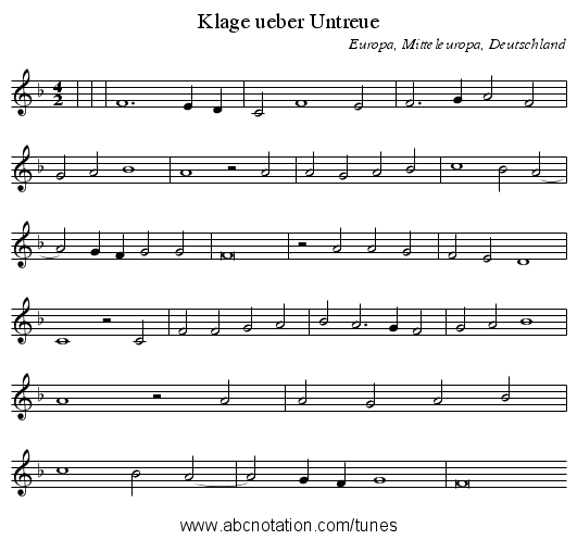Klage ueber Untreue - staff notation
