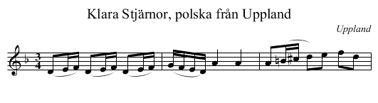 Klara Stjärnor, polska från Uppland - staff notation