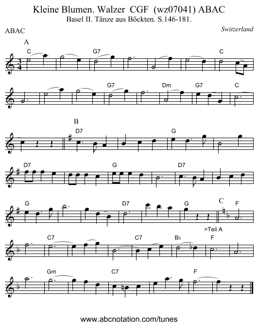 Kleine Blumen. Walzer CGF (wz07041) ABAC - staff notation