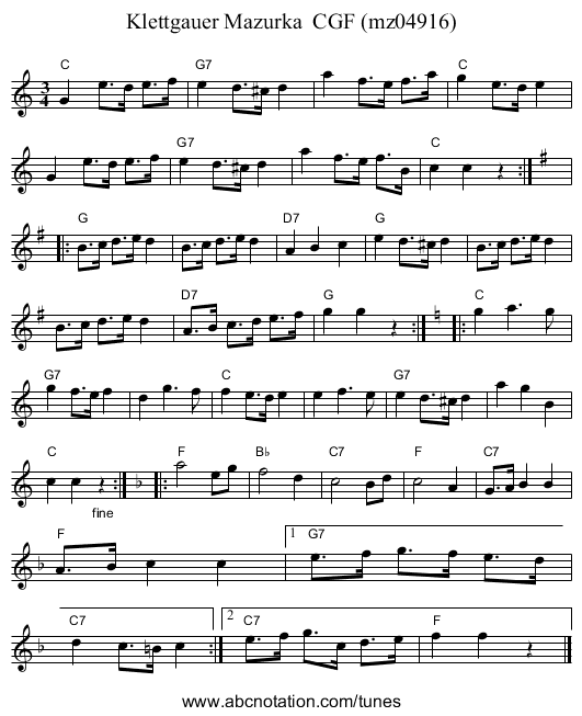 Klettgauer Mazurka CGF (mz04916) - staff notation