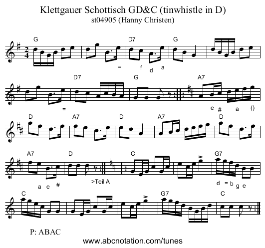 Klettgauer Schottisch GD&C (tinwhistle in D) - staff notation