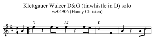 Klettgauer Walzer D&G (tinwhistle in D) solo - staff notation