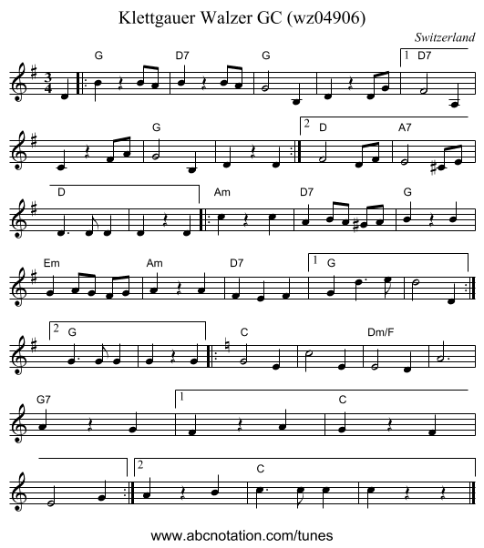 Klettgauer Walzer GC (wz04906) - staff notation