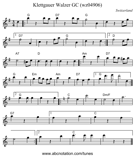Klettgauer Walzer GC (wz04906) - staff notation