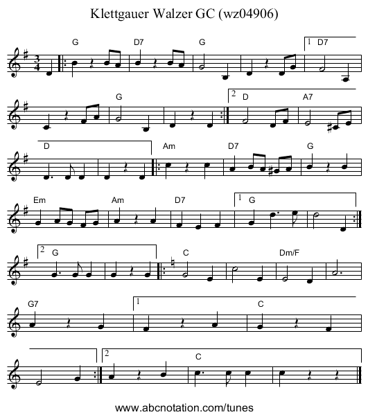 Klettgauer Walzer GC (wz04906) - staff notation