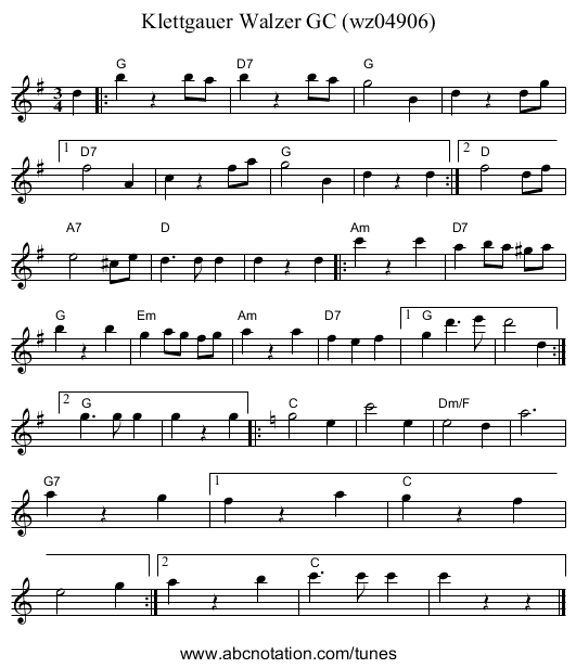 Klettgauer Walzer GC (wz04906) - staff notation