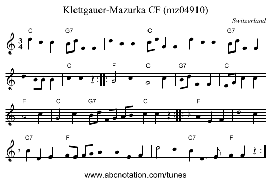 Klettgauer-Mazurka CF (mz04910) - staff notation