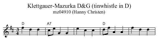 Klettgauer-Mazurka D&G (tinwhistle in D) - staff notation