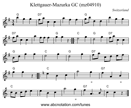 Klettgauer-Mazurka GC (mz04910) - staff notation