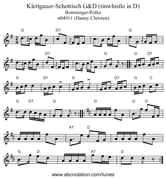 Klettgauer-Schottisch G&D (tinwhistle in D) - staff notation