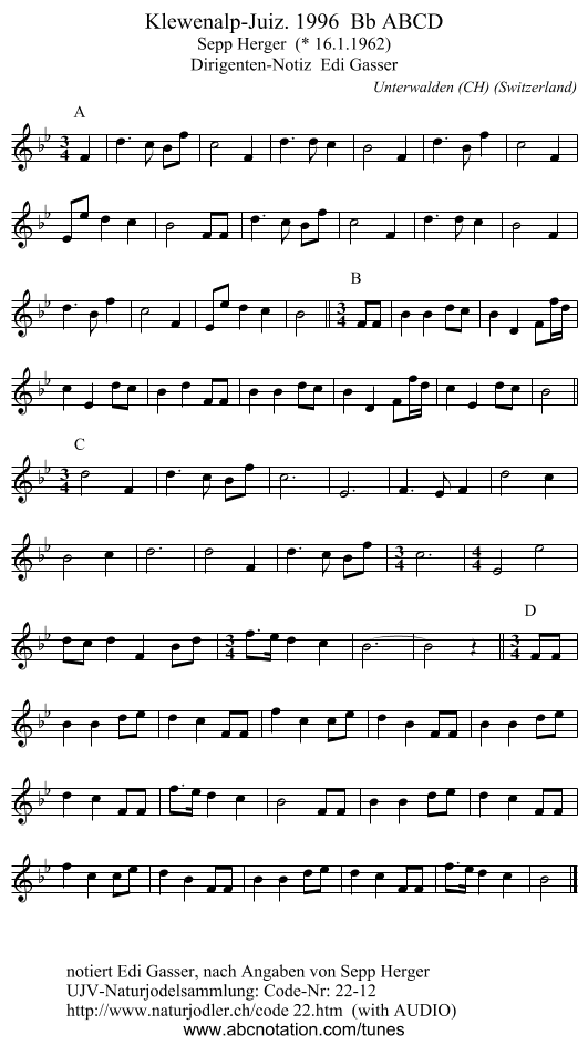 Klewenalp-Juiz. 1996 Bb ABCD - staff notation