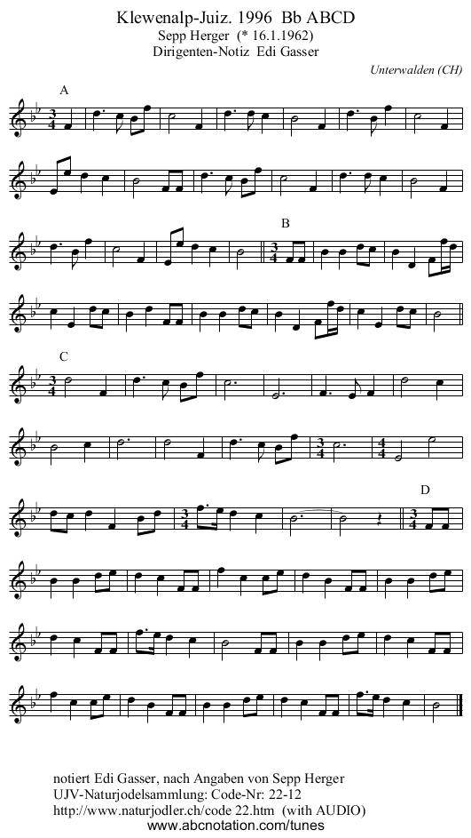 Klewenalp-Juiz. 1996 Bb ABCD - staff notation