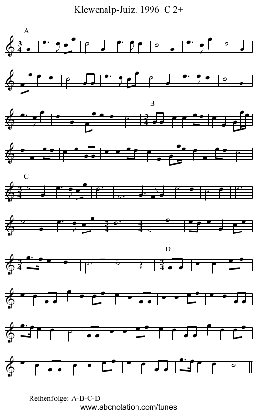 Klewenalp-Juiz. 1996 C 2+ - staff notation