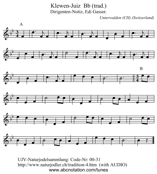 Klewen-Juiz  Bb (trad.) - staff notation
