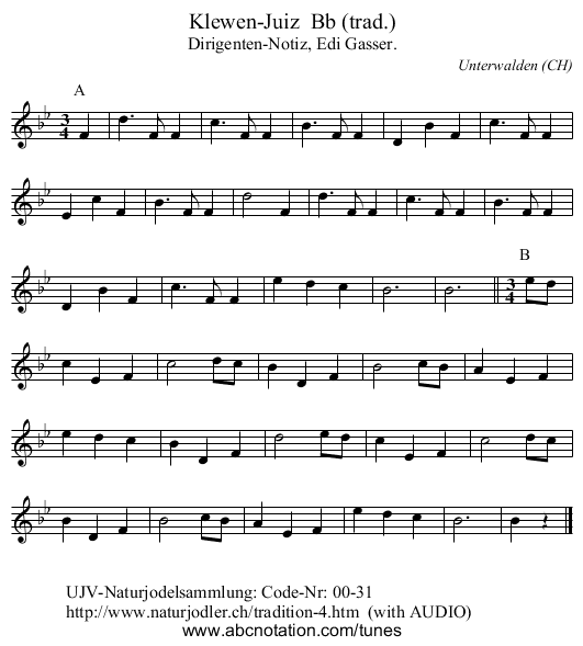 Klewen-Juiz  Bb (trad.) - staff notation