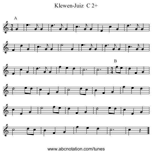 Klewen-Juiz  C 2+ - staff notation