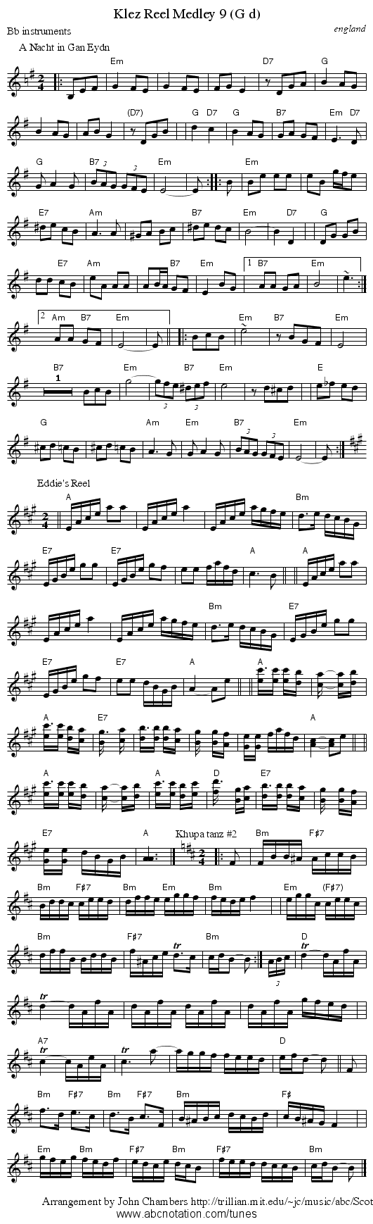 Klez Reel Medley 9 (G d) - staff notation