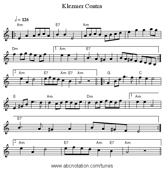 Klezmer Contra - staff notation