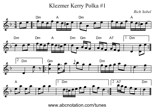Klezmer Kerry Polka #1 - staff notation