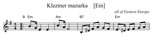 Klezmer mazurka    [Em] - staff notation