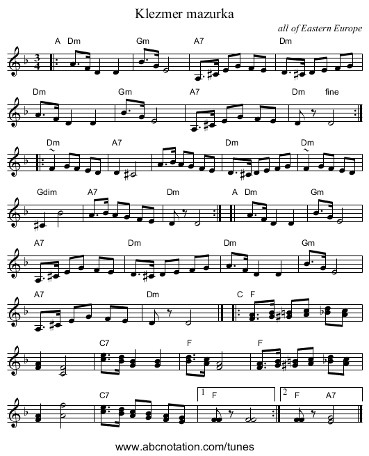 Klezmer mazurka - staff notation