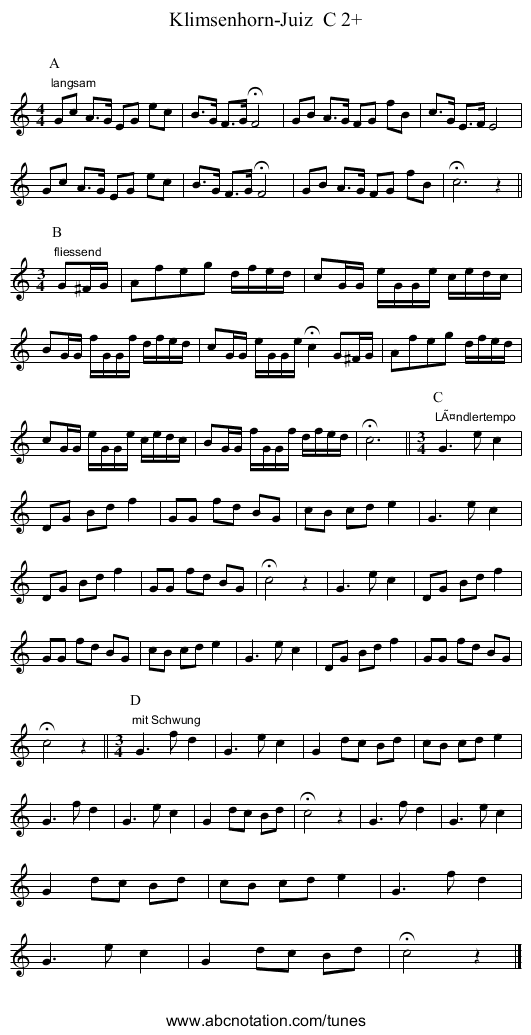 Klimsenhorn-Juiz  C 2+ - staff notation