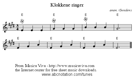 Klokkene ringer - staff notation