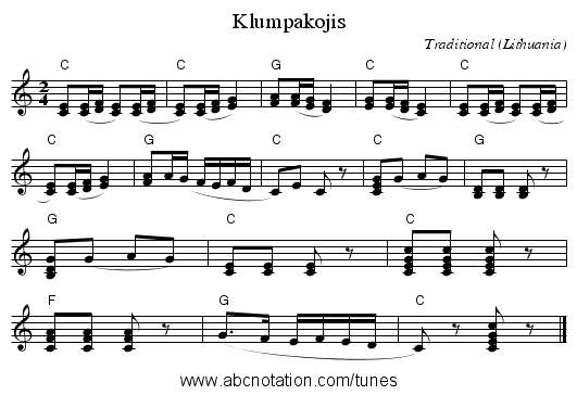 Klumpakojis - staff notation